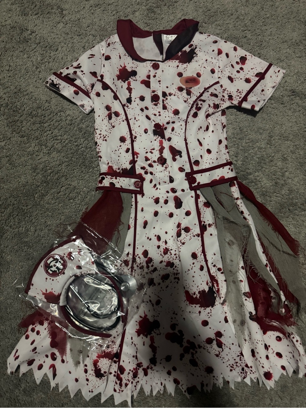 Spirit Bloody Nurse Costume for Kids - White and Red